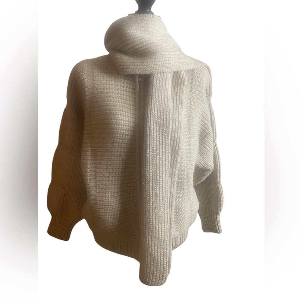 Le Roy Knitwear Wool Sweater with Attached Scarf - Size S - Picture 2 of 12